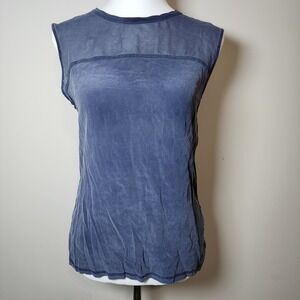 SABA Silk Cami Womens 8 Tank Top Blouse Navy Preppy Sleeveless Colorblock Blouse
